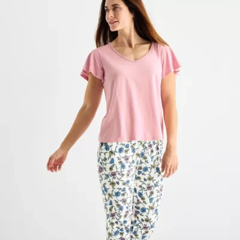 Liz Claiborne Womens V-Neck Short Sleeve 2-pc. Pajama Sets