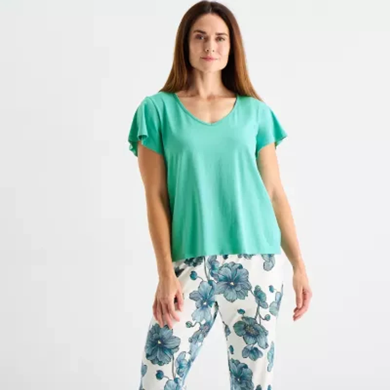 Liz Claiborne Womens V-Neck Short Sleeve 2-pc. Pajama Sets