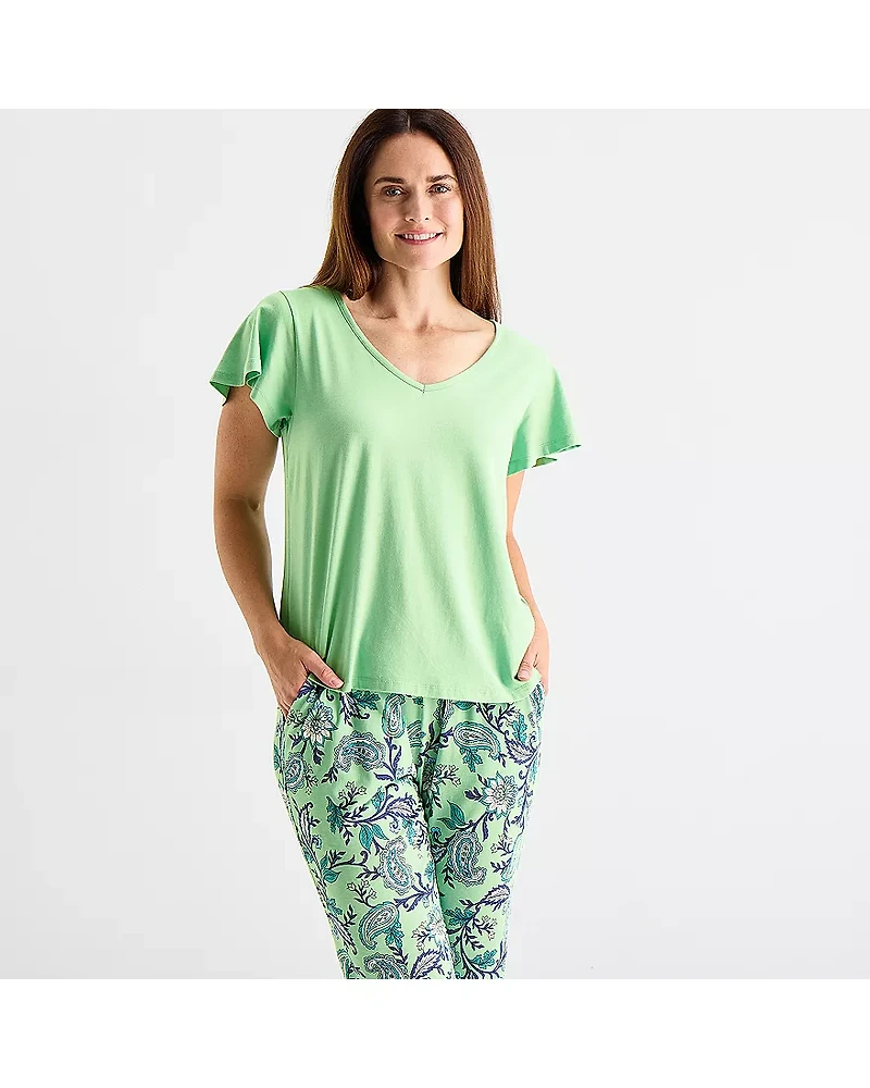 Liz Claiborne Womens V-Neck Short Sleeve 2-pc. Pajama Sets