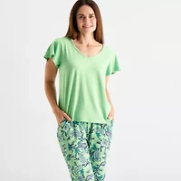 Liz Claiborne Womens V-Neck Short Sleeve 2-pc. Pajama Sets