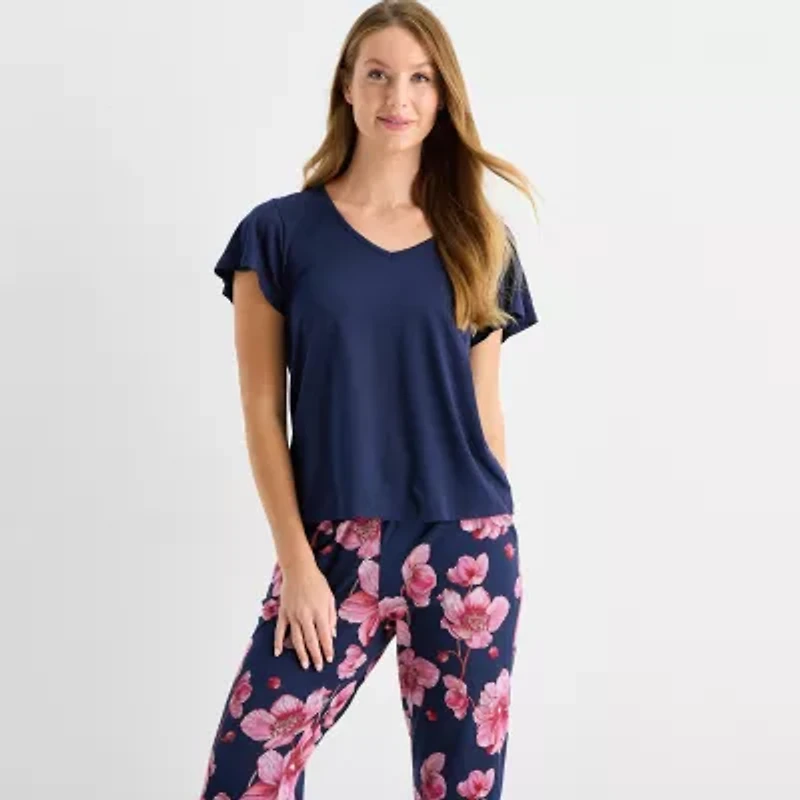 Liz Claiborne Womens V-Neck Short Sleeve 2-pc. Pajama Sets