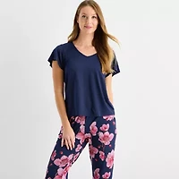 Liz Claiborne Womens V-Neck Short Sleeve 2-pc. Pajama Sets