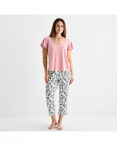 Liz Claiborne Womens V-Neck Short Sleeve 2-pc. Pajama Sets
