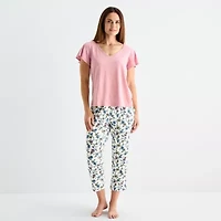 Liz Claiborne Womens V-Neck Short Sleeve 2-pc. Pajama Sets