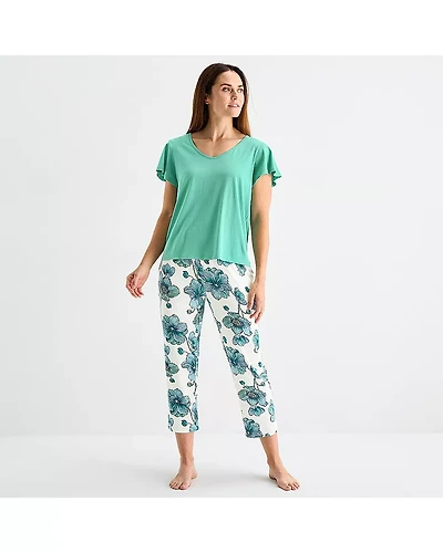 Liz Claiborne Womens V-Neck Short Sleeve 2-pc. Pajama Sets