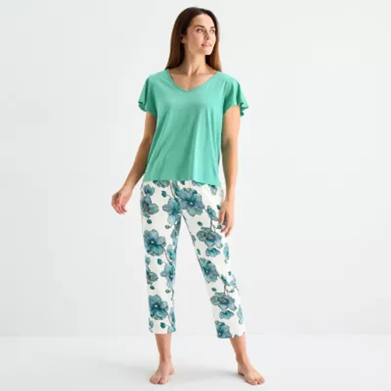Liz Claiborne Womens V-Neck Short Sleeve 2-pc. Pajama Sets