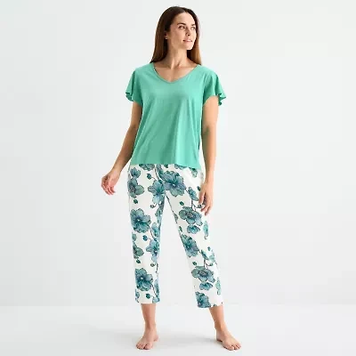 Liz Claiborne Womens V-Neck Short Sleeve 2-pc. Pajama Sets