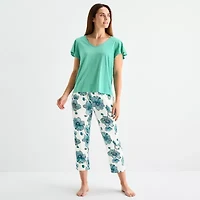 Liz Claiborne Womens V-Neck Short Sleeve 2-pc. Pajama Sets