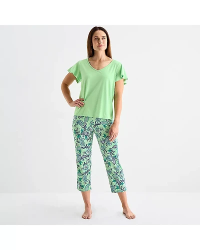 Liz Claiborne Womens V-Neck Short Sleeve 2-pc. Pajama Sets