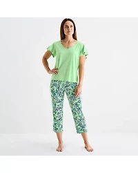 Liz Claiborne Womens V-Neck Short Sleeve 2-pc. Pajama Sets