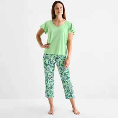 Liz Claiborne Womens V-Neck Short Sleeve 2-pc. Pajama Sets