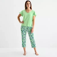 Liz Claiborne Womens V-Neck Short Sleeve 2-pc. Pajama Sets