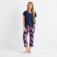 Liz Claiborne Womens V-Neck Short Sleeve 2-pc. Pajama Sets