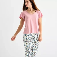 Liz Claiborne Womens V-Neck Short Sleeve 2-pc. Pajama Sets