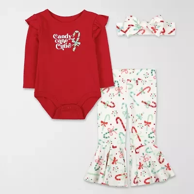 Baby Essentials Candy Cane Cutie Girls 3-pc. Pant Set