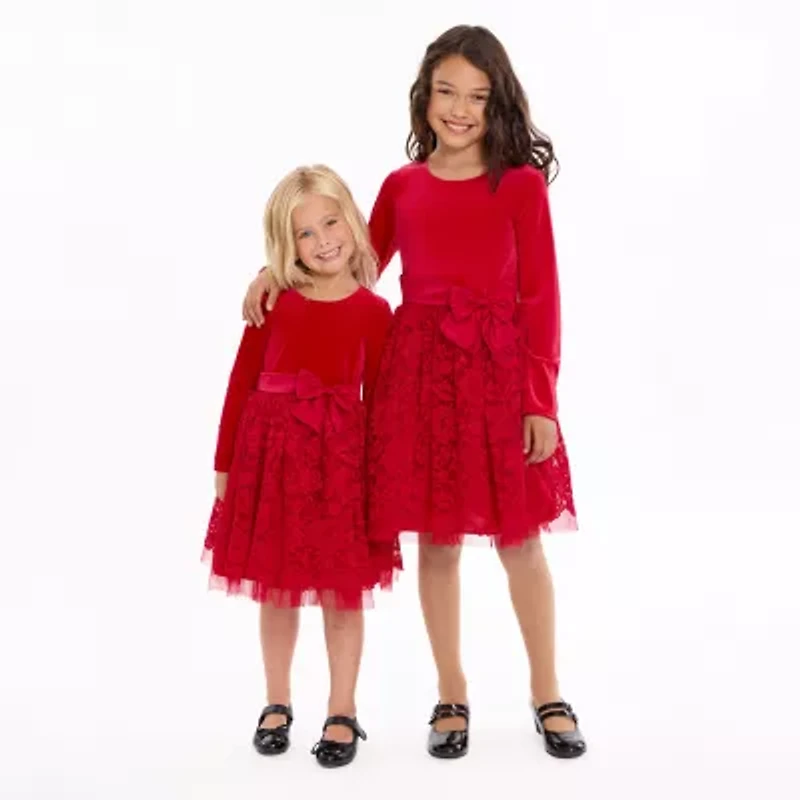 Bonnie Jean Little & Big Kid Girls Long Sleeve Velvet Fit + Flare Dress