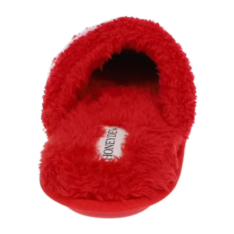 HONEYDEW Plush Heart Scuff Womens Memory Foam Slip-On Slippers