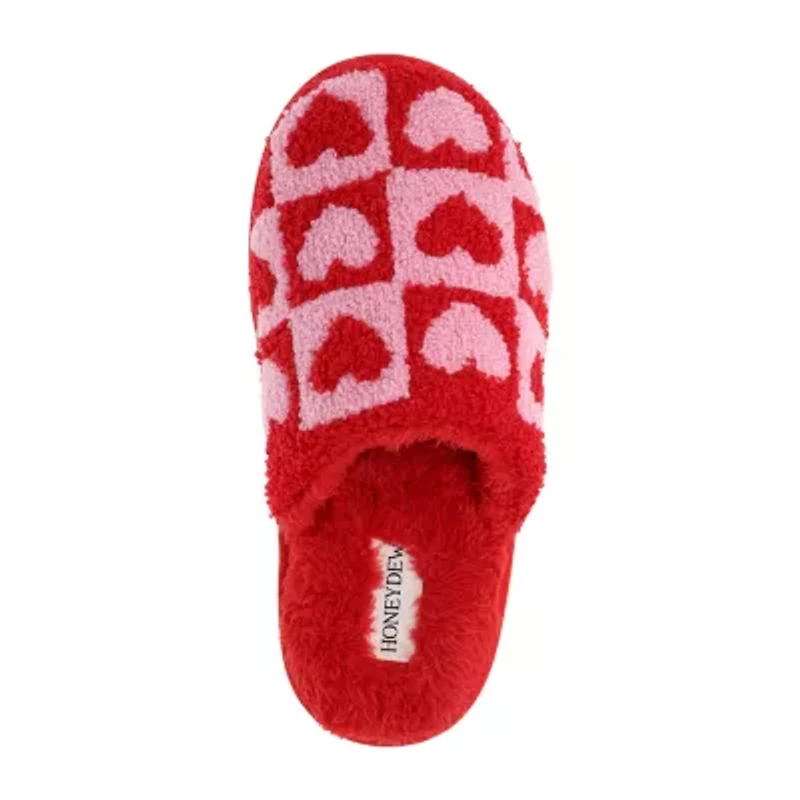 HONEYDEW Plush Heart Scuff Womens Memory Foam Slip-On Slippers