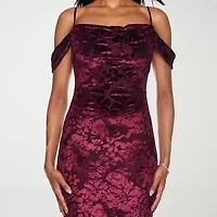 Premier Amour Womens Cold-Shoulder Short Sleeve Midi Sheath Dress
