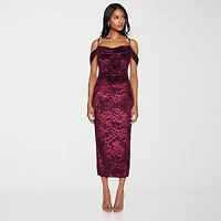 Premier Amour Womens Cold-Shoulder Short Sleeve Midi Sheath Dress