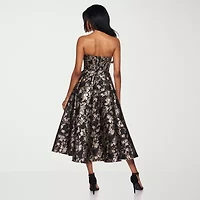 Premier Amour Womens Strapless Floral Midi Fit + Flare Dress