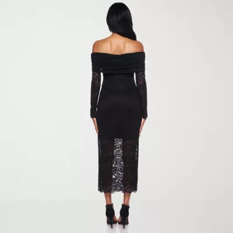 Premier Amour Off The Shoulder Womens Long Sleeve Midi Sheath Dress