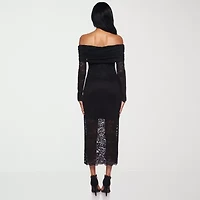 Premier Amour Off The Shoulder Womens Long Sleeve Midi Sheath Dress