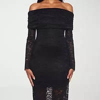 Premier Amour Off The Shoulder Womens Long Sleeve Midi Sheath Dress