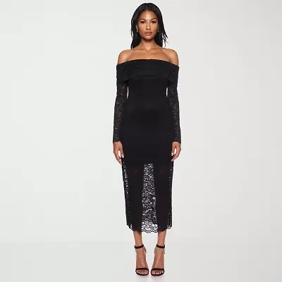 Premier Amour Off The Shoulder Womens Long Sleeve Midi Sheath Dress