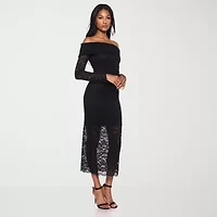Premier Amour Off The Shoulder Womens Long Sleeve Midi Sheath Dress