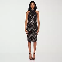 Premier Amour Womens Sequins Sleeveless Midi Sheath Dress