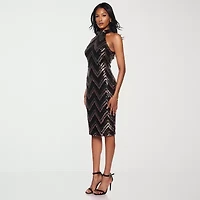 Premier Amour Womens Sequins Sleeveless Midi Sheath Dress