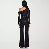 Premier Amour One Shoulder Womens Asymmetrical Neck Long Sleeve Jumpsuit