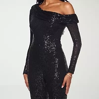 Premier Amour One Shoulder Womens Asymmetrical Neck Long Sleeve Jumpsuit