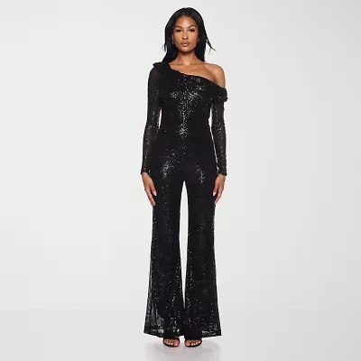 Premier Amour One Shoulder Womens Asymmetrical Neck Long Sleeve Jumpsuit