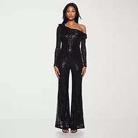 Premier Amour One Shoulder Womens Asymmetrical Neck Long Sleeve Jumpsuit