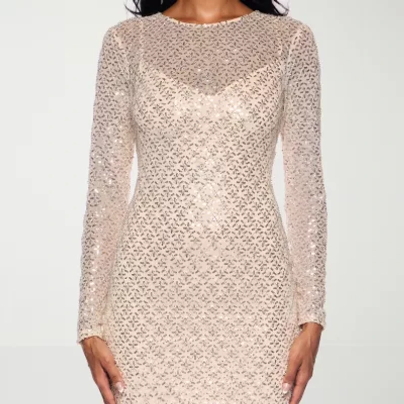 Premier Amour Womens Beaded Sequins Long Sleeve Sheath Dress