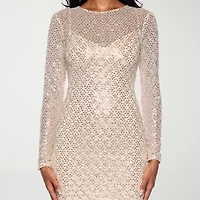 Premier Amour Womens Beaded Sequins Long Sleeve Sheath Dress