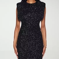 Premier Amour Womens Sequins Short Sleeve Sheath Dress