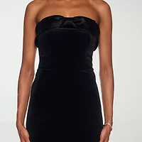 Premier Amour Womens Strapless Velvet Midi Sheath Dress
