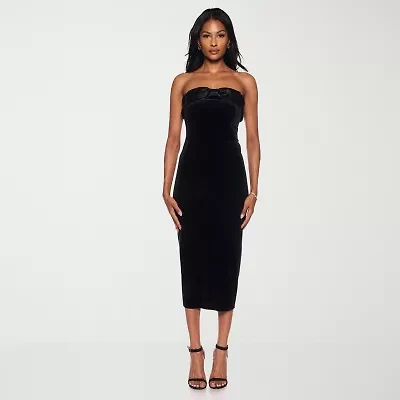 Premier Amour Womens Strapless Velvet Midi Sheath Dress