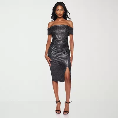 Premier Amour Womens Off The Shoulder Short Sleeve Sheath Dress