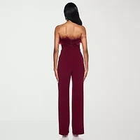 Premier Amour Womens Strapless Faux-Feather Trim Jumpsuit