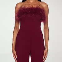 Premier Amour Womens Strapless Faux-Feather Trim Jumpsuit
