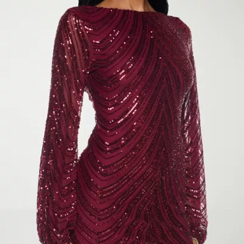 Premier Amour Womens Sequins Long Sleeve Sheath Dress