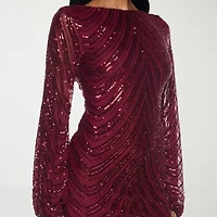 Premier Amour Womens Sequins Long Sleeve Sheath Dress
