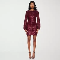 Premier Amour Womens Sequins Long Sleeve Sheath Dress