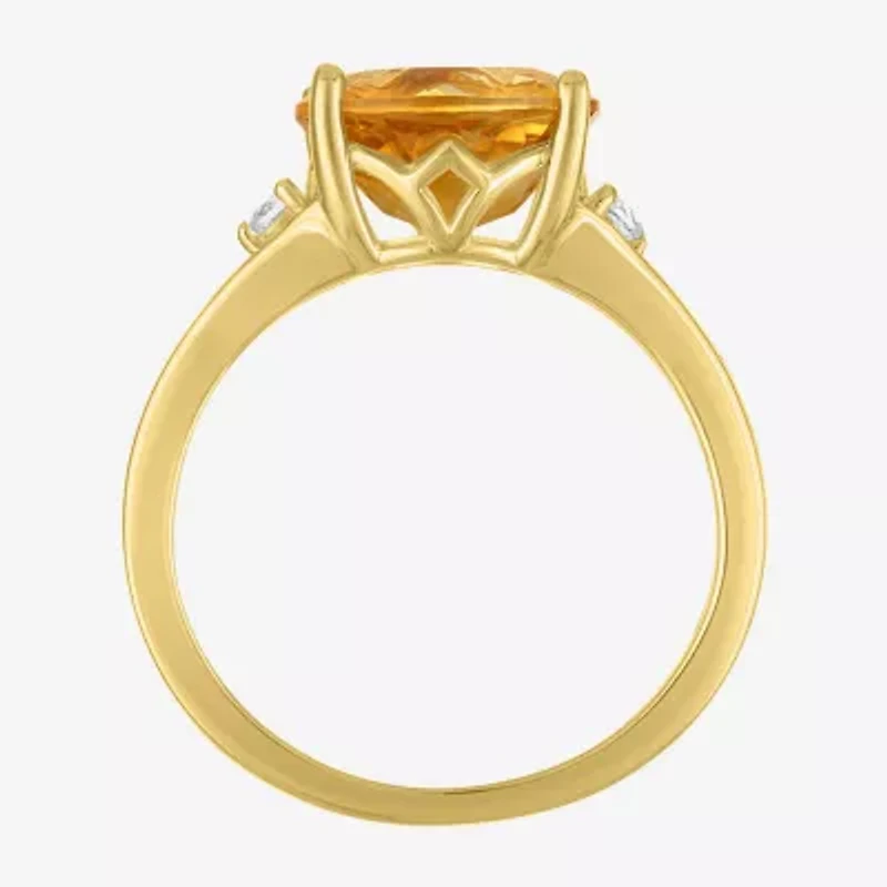 Womens Genuine Yellow Citrine 14K Gold Over Silver Oval 3-Stone Cocktail Ring