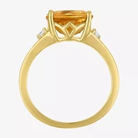 Womens Genuine Yellow Citrine 14K Gold Over Silver Oval 3-Stone Cocktail Ring