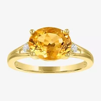 Womens Genuine Yellow Citrine 14K Gold Over Silver Oval 3-Stone Cocktail Ring